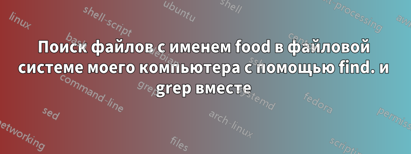 Поиск файлов с именем food в файловой системе моего компьютера с помощью find. и grep вместе