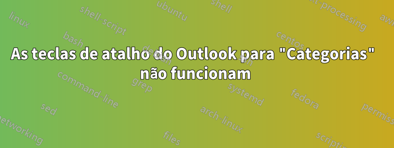 As teclas de atalho do Outlook para "Categorias" não funcionam