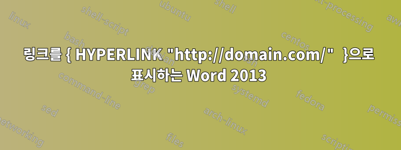 링크를 { HYPERLINK "http://domain.com/" }으로 표시하는 Word 2013