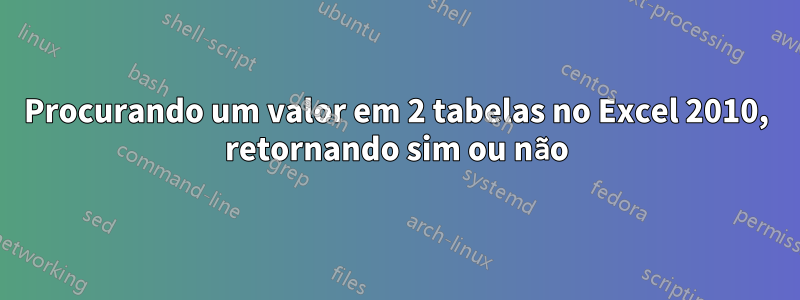 Procurando um valor em 2 tabelas no Excel 2010, retornando sim ou não