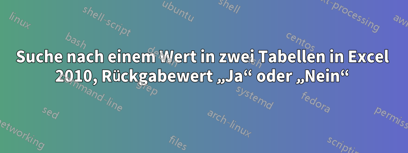 Suche nach einem Wert in zwei Tabellen in Excel 2010, Rückgabewert „Ja“ oder „Nein“