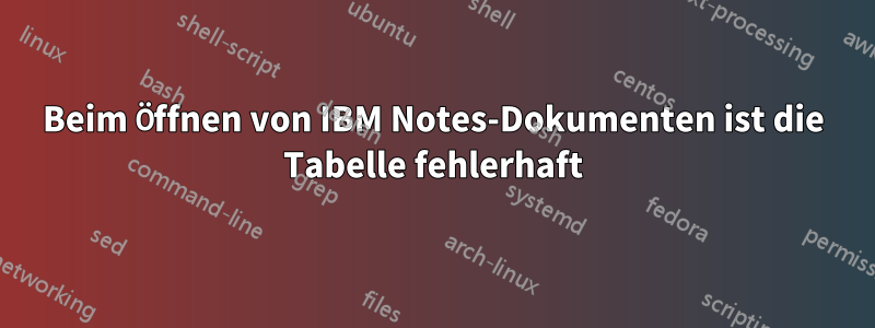 Beim Öffnen von IBM Notes-Dokumenten ist die Tabelle fehlerhaft