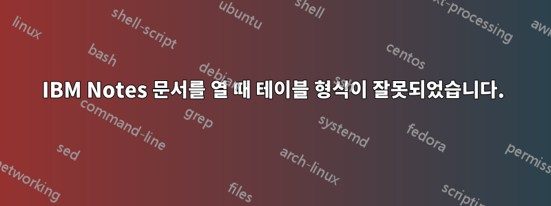 IBM Notes 문서를 열 때 테이블 형식이 잘못되었습니다.