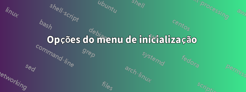 Opções do menu de inicialização