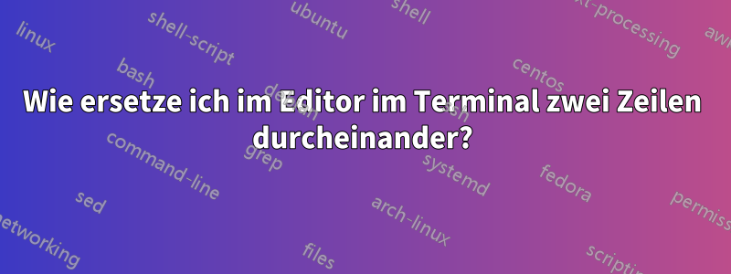 Wie ersetze ich im Editor im Terminal zwei Zeilen durcheinander?