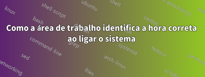 Como a área de trabalho identifica a hora correta ao ligar o sistema