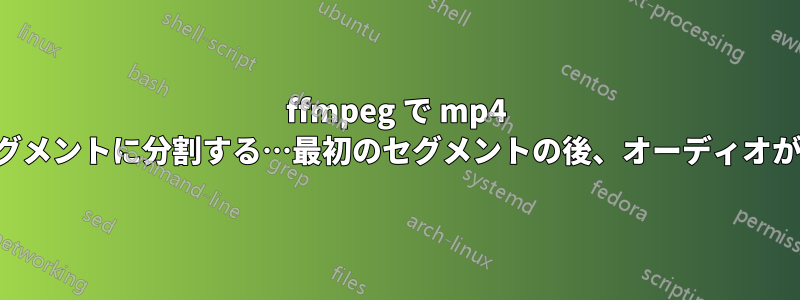 ffmpeg で mp4 ファイルをセグメントに分割する…最初のセグメントの後、オーディオが同期されない