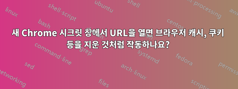 새 Chrome 시크릿 창에서 URL을 열면 브라우저 캐시, 쿠키 등을 지운 것처럼 작동하나요?