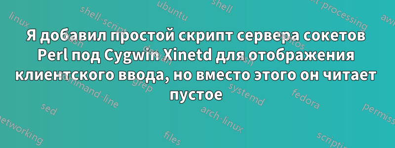 Я добавил простой скрипт сервера сокетов Perl под Cygwin Xinetd для отображения клиентского ввода, но вместо этого он читает пустое