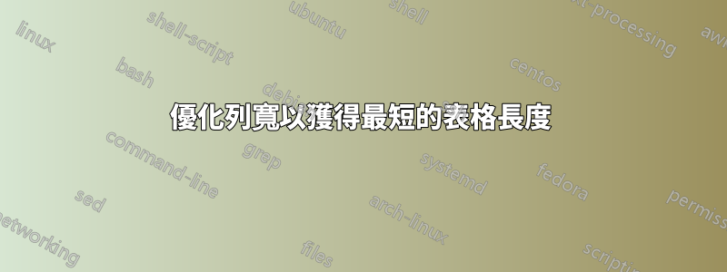 優化列寬以獲得最短的表格長度