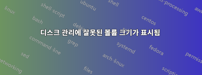 디스크 관리에 잘못된 볼륨 크기가 표시됨