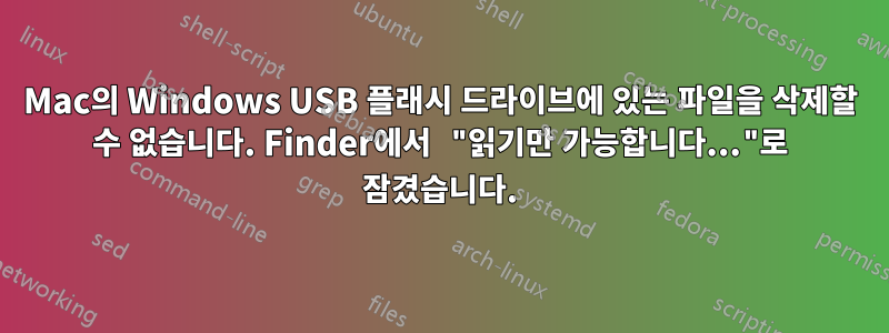 Mac의 Windows USB 플래시 드라이브에 있는 파일을 삭제할 수 없습니다. Finder에서 "읽기만 가능합니다..."로 잠겼습니다.