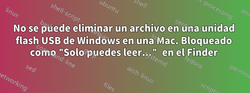 No se puede eliminar un archivo en una unidad flash USB de Windows en una Mac. Bloqueado como "Solo puedes leer..." en el Finder