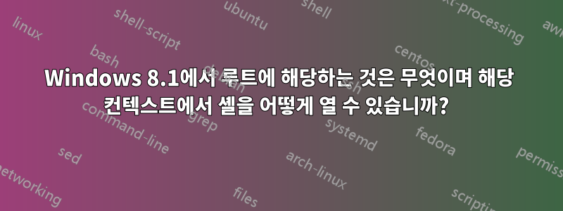 Windows 8.1에서 루트에 해당하는 것은 무엇이며 해당 컨텍스트에서 셸을 어떻게 열 수 있습니까? 