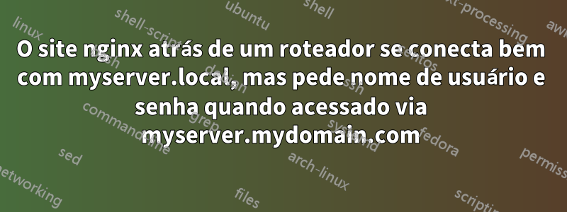 O site nginx atrás de um roteador se conecta bem com myserver.local, mas pede nome de usuário e senha quando acessado via myserver.mydomain.com