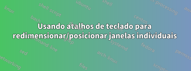 Usando atalhos de teclado para redimensionar/posicionar janelas individuais