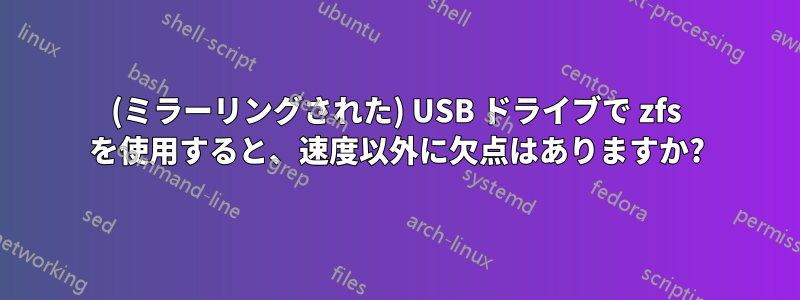 (ミラーリングされた) USB ドライブで zfs を使用すると、速度以外に欠点はありますか?