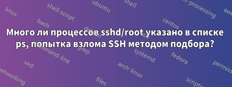 Много ли процессов sshd/root указано в списке ps, попытка взлома SSH методом подбора?