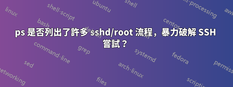 ps 是否列出了許多 sshd/root 流程，暴力破解 SSH 嘗試？