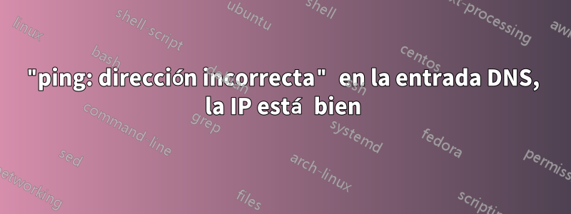 "ping: dirección incorrecta" en la entrada DNS, la IP está bien