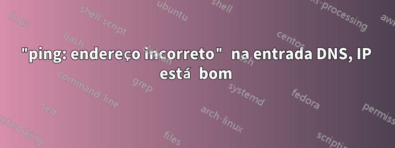 "ping: endereço incorreto" na entrada DNS, IP está bom