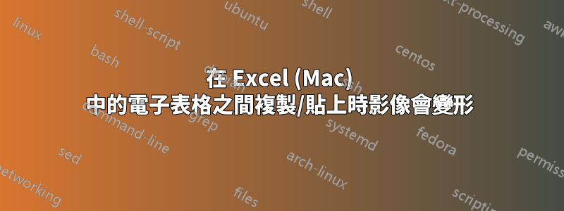 在 Excel (Mac) 中的電子表格之間複製/貼上時影像會變形