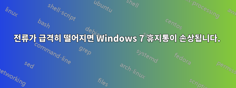 전류가 급격히 떨어지면 Windows 7 휴지통이 손상됩니다.