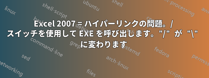 Excel 2007 = ハイパーリンクの問題。/ スイッチを使用して EXE を呼び出します。"/" が "\" に変わります