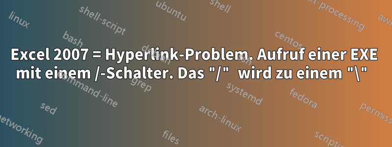 Excel 2007 = Hyperlink-Problem. Aufruf einer EXE mit einem /-Schalter. Das "/" wird zu einem "\"