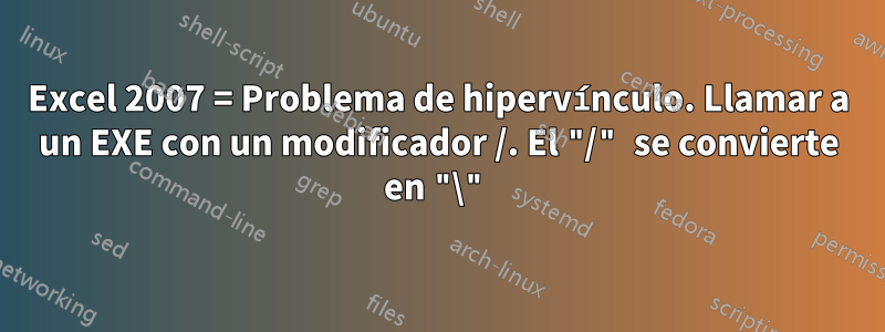 Excel 2007 = Problema de hipervínculo. Llamar a un EXE con un modificador /. El "/" se convierte en "\"