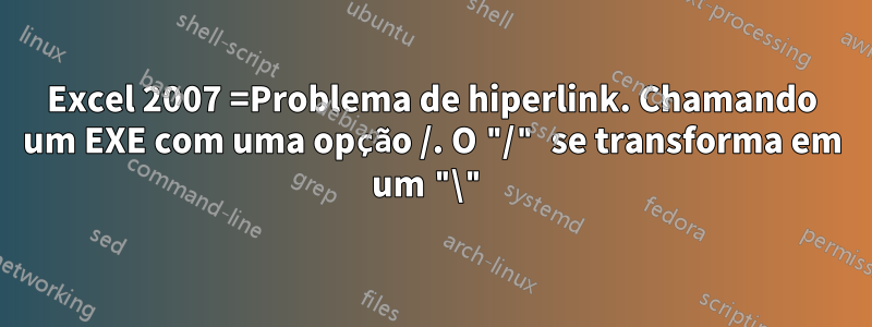 Excel 2007 =Problema de hiperlink. Chamando um EXE com uma opção /. O "/" se transforma em um "\"