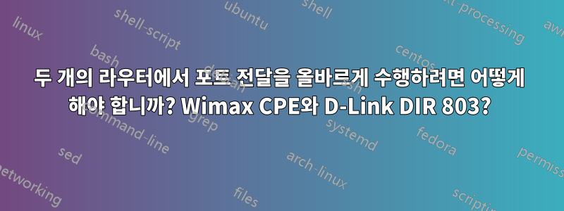 두 개의 라우터에서 포트 전달을 올바르게 수행하려면 어떻게 해야 합니까? Wimax CPE와 D-Link DIR 803?