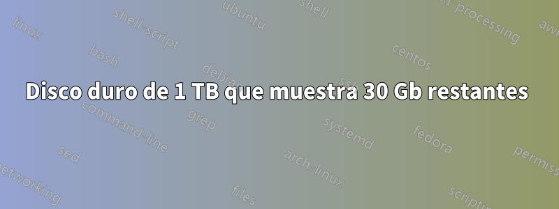 Disco duro de 1 TB que muestra 30 Gb restantes
