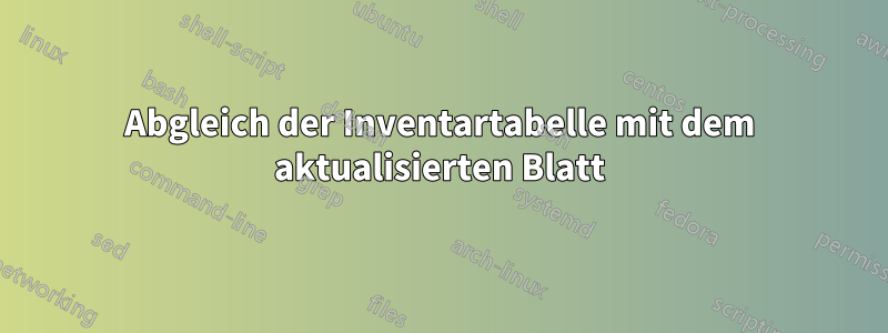 Abgleich der Inventartabelle mit dem aktualisierten Blatt