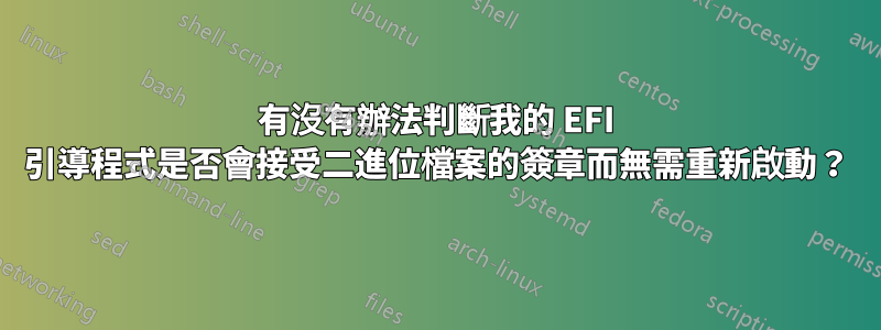 有沒有辦法判斷我的 EFI 引導程式是否會接受二進位檔案的簽章而無需重新啟動？