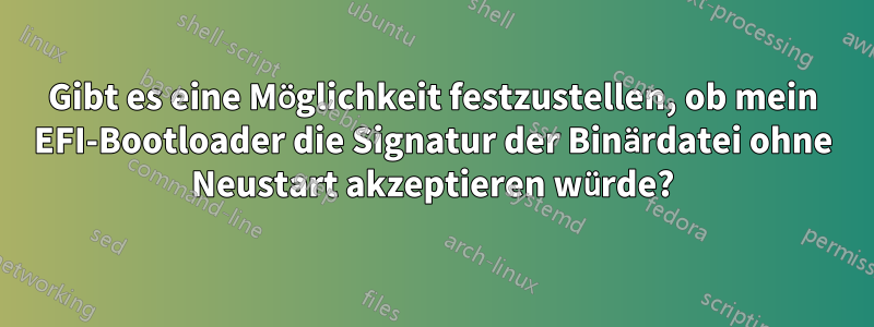 Gibt es eine Möglichkeit festzustellen, ob mein EFI-Bootloader die Signatur der Binärdatei ohne Neustart akzeptieren würde?