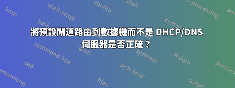 將預設閘道路由到數據機而不是 DHCP/DNS 伺服器是否正確？