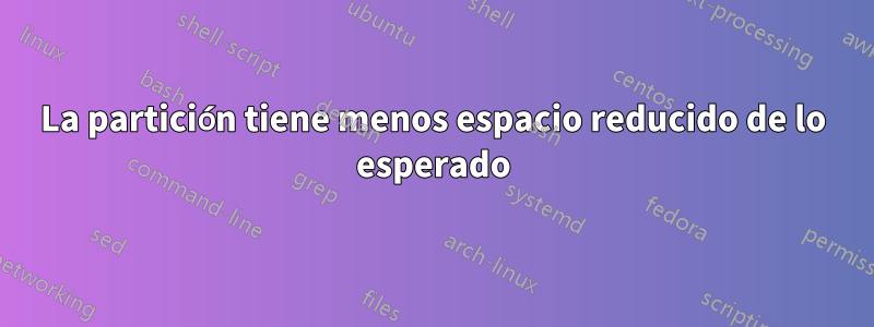 La partición tiene menos espacio reducido de lo esperado