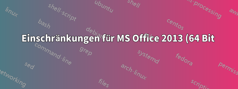 Einschränkungen für MS Office 2013 (64 Bit)