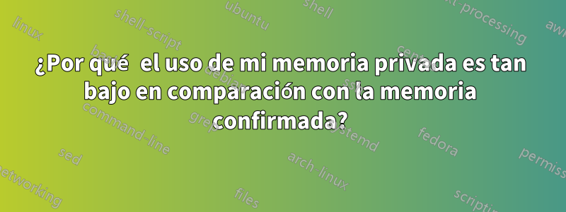 ¿Por qué el uso de mi memoria privada es tan bajo en comparación con la memoria confirmada?