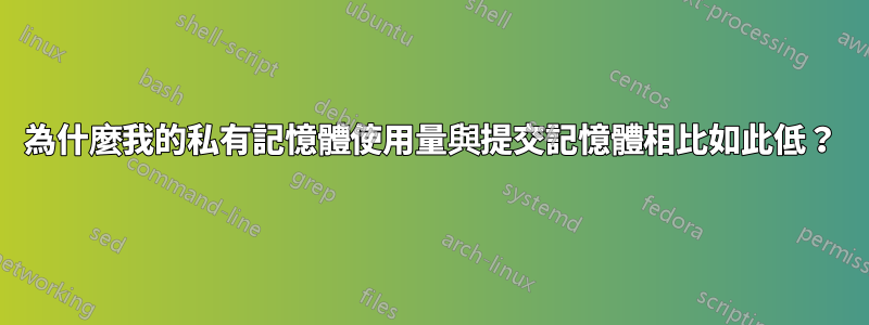 為什麼我的私有記憶體使用量與提交記憶體相比如此低？