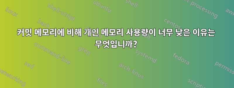 커밋 메모리에 비해 개인 메모리 사용량이 너무 낮은 이유는 무엇입니까?