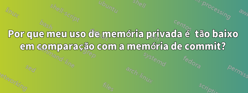 Por que meu uso de memória privada é tão baixo em comparação com a memória de commit?