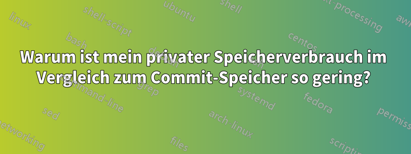 Warum ist mein privater Speicherverbrauch im Vergleich zum Commit-Speicher so gering?