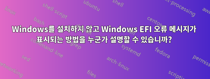Windows를 설치하지 않고 Windows EFI 오류 메시지가 표시되는 방법을 누군가 설명할 수 있습니까?