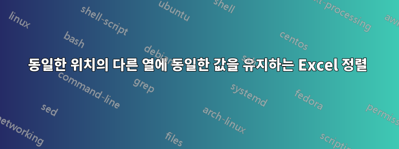 동일한 위치의 다른 열에 동일한 값을 유지하는 Excel 정렬