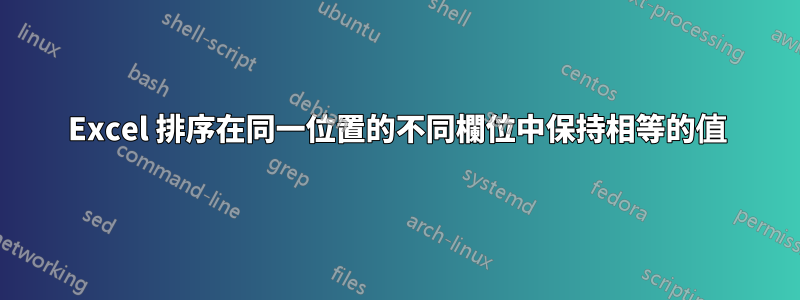 Excel 排序在同一位置的不同欄位中保持相等的值