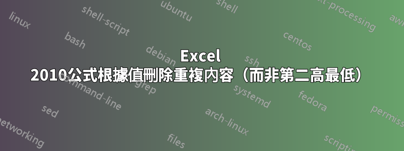 Excel 2010公式根據值刪除重複內容（而非第二高最低）