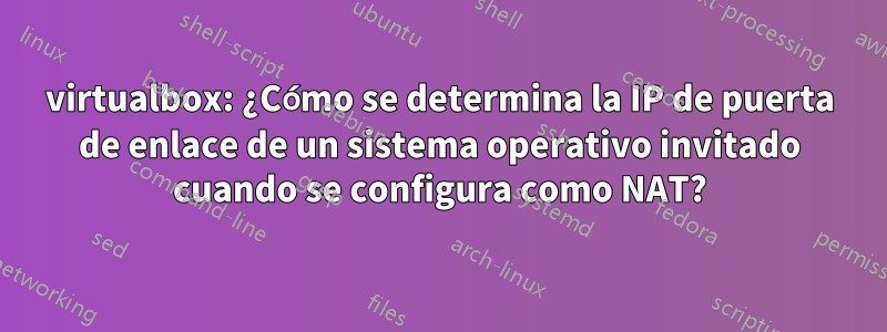 virtualbox: ¿Cómo se determina la IP de puerta de enlace de un sistema operativo invitado cuando se configura como NAT?