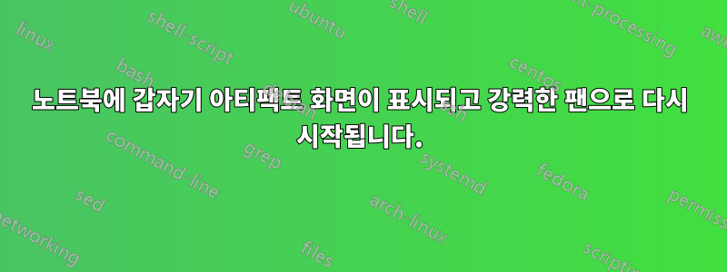 노트북에 갑자기 아티팩트 화면이 표시되고 강력한 팬으로 다시 시작됩니다.